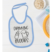 Bk Kids Drinking Buddies Tasarımlı Mavi Bebek Mama Önlüğü