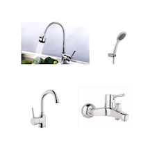 Erce Delta Banyo spiralli Evye lavabo Bataryası ve Duş Takımı Krom