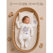 Pia Baby İsimli Kız Bebek Tulum %100 Pamuk İsme Özel Organik Baskılı Bebek Tulumu 2012t0x Ekru