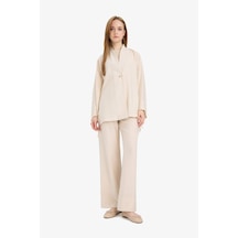 Defacto Wide Leg Esnek Belli Krinkıl Kumaş Geniş Paça Pantolon D7591ax25smbg74 Bej