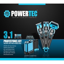 Powertec TR-5500 3in1 Profesyonel Bakım Kiti Saç Sakal Ense Vücut Günlük Tıraş Makinesi Seti 3 - 4 Saat Mavi - Siyah