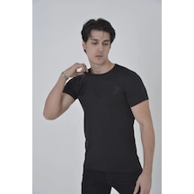 Barlashive Erkek Göğüs File Aksesuarlı T-shirt - Siyah Çok Renkli