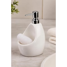 Porselen Sıvı Sabunluk 500 Ml Sünger Hazneli Krom Pompalı Şık Mutfak Ve Banyo Sabunluk Beyaz