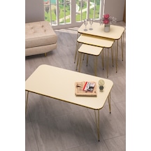 Zigon Sehpa Kr Ve Orta Sehpa Kr Set Çift Gold Krem Tel 1114