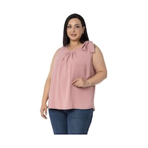 Disentis Büyük Beden Yakası Pileli Omuzda Kurdele Detaylı Astarlı Kolsuz Gül Kurusu Bluz-gül Kurusu Gülkurusu