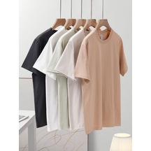 Kadınlar İçin Yuvarlak Yakalı Ve Düz Renkli, Saf Pamuklu Kısa Kollu Tişört Haki