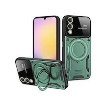 Newface Samsung Galaxy S25 Edge Kılıf Joy Lens Standlı Kapak - Koyu Yeşil