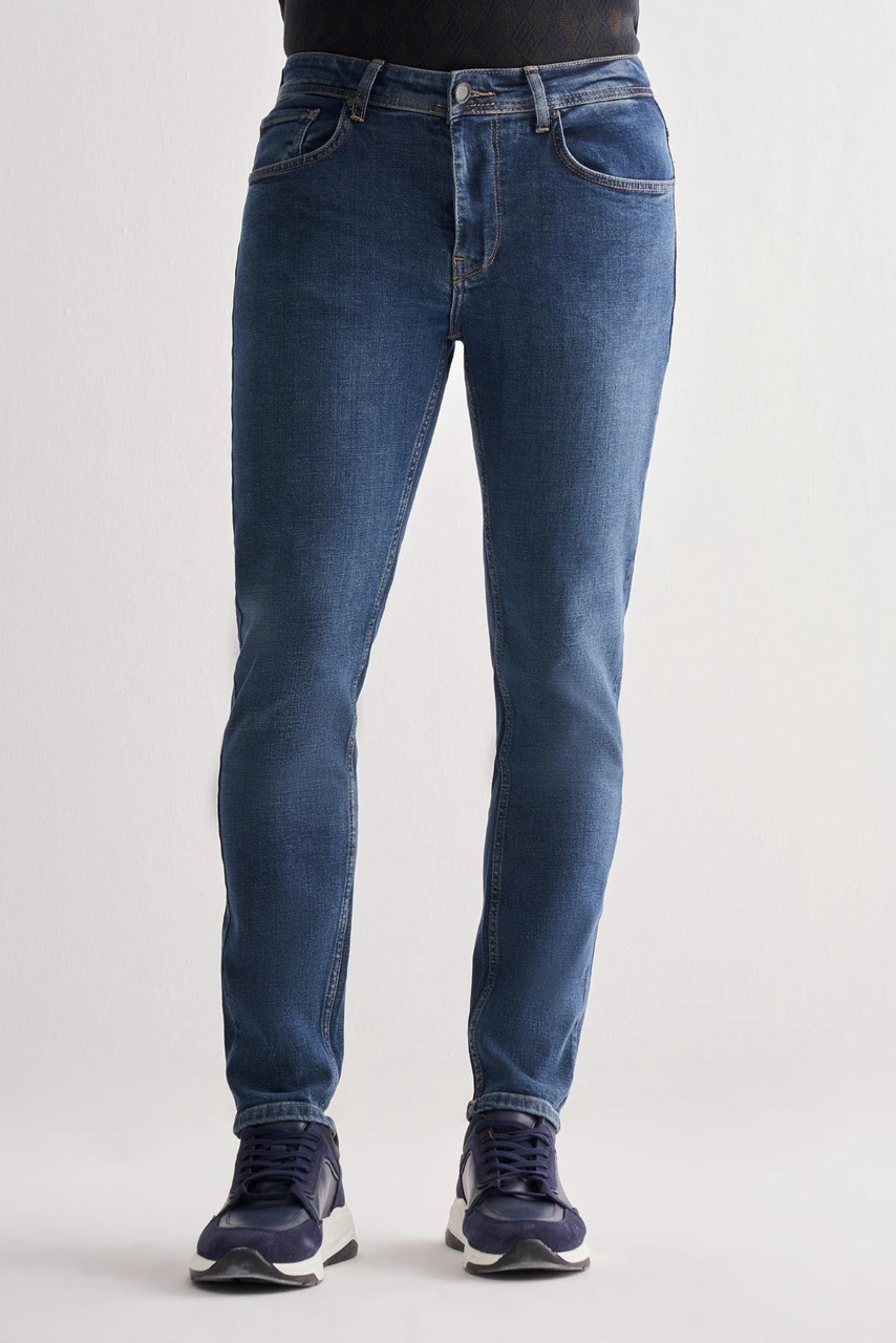 İmza Mavi Gabardin 5 Cep Düz Paça Casual Slim Fit Denim Pantolon 1023255152 Mavi