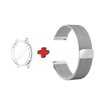 Watch Gt3 42mm İle Uyumlu Kasa Ekran Koruyucu Ve Hasır Metal Mıknatıslı Kordon 2in1 Çok Renkli