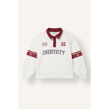 Defacto Polo Yaka Şerit Detaylı Baskılı Sweatshirt Kız Çocuk I7534a826wner105 Ekru-er105