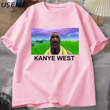 Flood Of Style Kanye West Meme T-shirt Erkek Kadın Grafis Pria Wanita Hip Hop Gaya Mizah T Shirt Modu Vintag Pembe