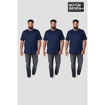 Superlife Büyük Beden Erkek Basic 3xl-6xl Bisiklet Yaka 3'lü Tişört Seti Spr26bts510+3 Lacivert