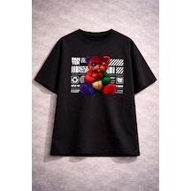 Yolo Street Oversize Siyah T-shirt 250 Gsm %100 Pamuk Renkli Teddy Bear Baskılı Streetwear Unisex Siyah