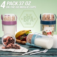 650 Ml Take-go Kaşıklı Hazneli Meyveli Müsli Kabı Piknik Iş Yoğurt Süt Bardağı Kapaklı Ve Kaşıklı Kahvaltı Bardakları, Tahıl Tepesi Yulaf Ezmesi Granola Turkuaz Çok Renkli