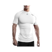 Ghassy Co. Erkek Premium Nefes Alabilen Hızlı Kuruma Koşu Fitness Reflektör Armalı Spor T-shirt 001 Beyaz