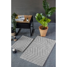 Hcw Plaid Gri %100 Pamuk Viskon 2 Parça Banyo Paspas Seti 40 60+60 100 Cm Gri