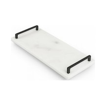 Gold Veya Siyah Metal Saplı Mermer Sunum Tepsisi 40x15 Cm Dikdörtgen Servis Tepsisi, Şık Sofra, Kahve, Peynir Ve Tatlı Sunumları İçin Siyah