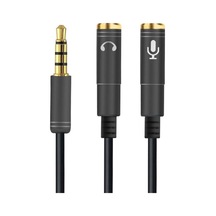 Siyah Örgü Kablo 1 Erkek 2 Dişi 3.5 Mm Aux Çoklayıcı 00