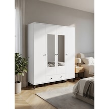 Vento Modern 4 Kapaklı Aynalı Fonksiyonel Yatak Odası & Genç Odası Elbise Dolabı - Beyaz