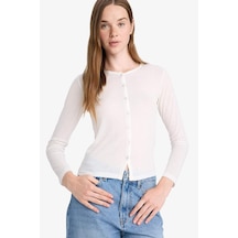 Defacto Slim Fit Dar Kesim Bisiklet Yaka Uzun Kollu Tişört F9105ax25auwt32 Beyaz
