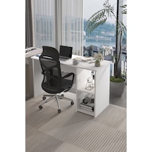 Lina Modern Çalışma Masası 120x60 Cm Raflı Bilgisayar Masası Ofis Ve Ev Çalışma Masası Beyaz