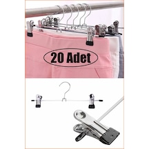 Mandallı Metal Pantolon & Etek Askısı Gümüş 20 Adet Krom