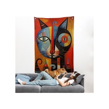 Pablo Picasso Tarzı - Soyut Renkli Kedi Duvar Örtüsü-7371