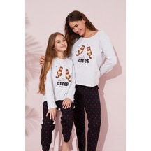 Siyah İnci Pamuklu Örme Pijama Takım 24241062 Gri