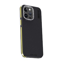 Joko Apple iPhone Uyumlu 15 Pro Max Kılıf Aramid 600d Kevlar Karbon Fiber Magsafe Kapak - Sarı İtdark11786
