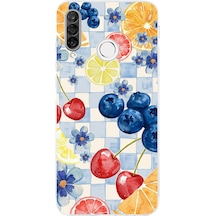 Huawei P30 Lite Uyumlu Sulu Boya Meyve Ve Çiçek Desenli Baskılı Silikon Kılıf Renkli