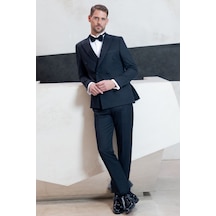 Morven Erkek Siyah Kruvaze Sivri Çıkma Yaka Slim Fit Damatlık 25mc055001001 Siyah