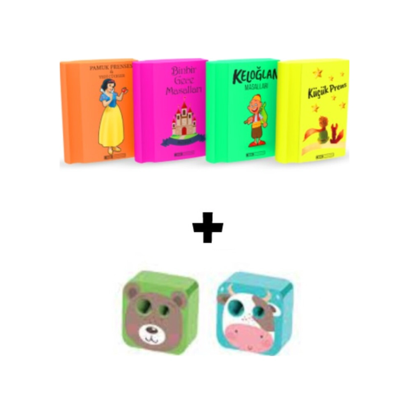 Art.21 Silka 4 Adet Neon Kitap Silgi Ve 2 Adet Cubies Kalemtraş Seti Erkek Öğrenci