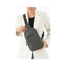 Unisex Suya Dayanıklı Çapraz Askılı Çok Gözlü Fermuarlı Bel Ve Göğüs Çantası Bodybag Koyu Gri