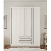 Grey Country 4 Kapak 2 Çekmeceli Gardırop Beyaz