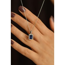 Erdobia Safir Taşlı Rodyum Tektaş Baget Gümüş Kolye N10171 Erdobia Safir Taşlı Rodyum Tektaş Baget Gümüş Kolye N10171
