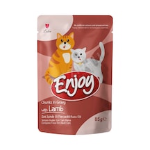 5 Adet Enjoy Pouch Sos İçinde Et Parçacıklı Kuzu Etli Yetişkin Kedi Maması 85 Gr
