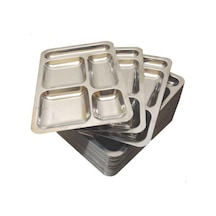 1 Adet 5 Bölmeli Paslanmaz Çelik Tabldot Tepsi 430 Kalite Yemekhane Tepsisi 39.5x27.5 Cm Gümüş