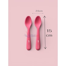 2'li Silikon Mama Kaşığı 15 Cm, Koyu Pembe Çok Renkli
