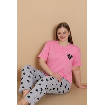 Wordex Mirano 4515 Kalpli Kısa Kollu Pamuklu Penye Büyük Beden Kadın Pijama Takımı Fuşya