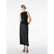 Koton Normal Bel Kloş Midi Saten Etek Siyah 6sak70194uw