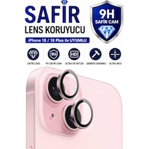 İphone 15 / 15 Plus Pembe Metal Kamera Lens Koruyucu Safir Cam Ultra Net Hd
