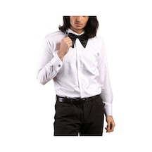 Dicotto Beyaz Gizli Pat Damatlık Ata Yaka Kol Düğmeli Slim Fit Smokin Gömlek - 001 001