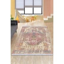 Pembe Klasik Göbekli Dokuma Pamuk Taban Kaymaz Kilim Klm108n11