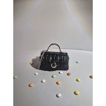 Gogo Charm Çanta Aksesuarı Mini Çanta Hakiki Deri Siyah