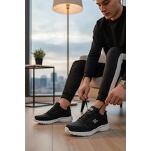 Enoch Unisex Yüksek Tabanlı Bağcıklı Yürüyüş Ve Koşu Spor Ayakkabı Günlük Sneaker Siyah - Beyaz
