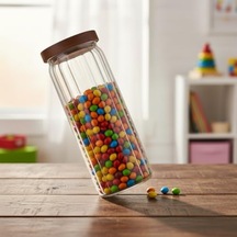 Deconox Akasya Kapaklı Uzun Çizgili Cam Kavanoz 1250 Ml Hava Geçirmez, Modern Fitilli Tasarım Gıda Saklama Kabı Makarna, Bakliyat, Kahve Ve Çay Kavanozu 9x25 Cm 2.8 L