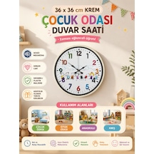 36 Cm Krem Çocuk Odası Duvar Saati Çocuk Odası Renkli Rakamlı 41643692