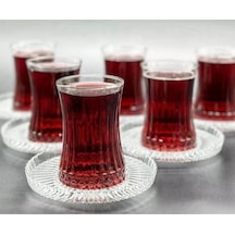 Elysia Çay Bardağı 6 Kişilik 12 Parça Riva Tabaklı Çay Takımı Seti Şeffaf
