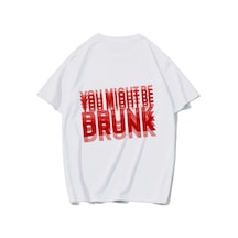 Brz Collectıon Brz Collection Unisex Oversize Red You Might Be Drunk Red T-shirt Beyaz