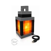 Minecraft Büyük Boy Gece Lambası- Lantern- Masa Lambası Usb Kablolu Siyah